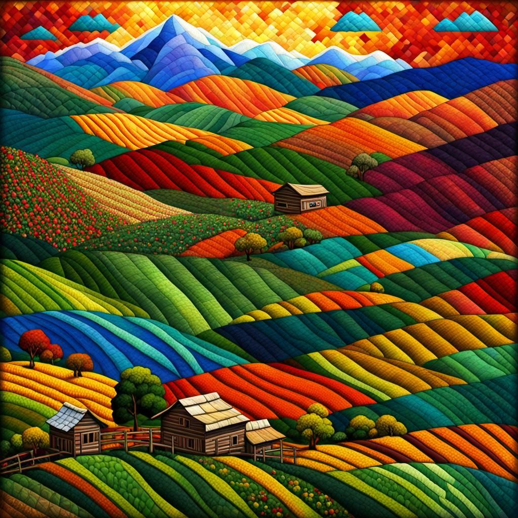 Colorful Quilted Landscape of Terraced Fields