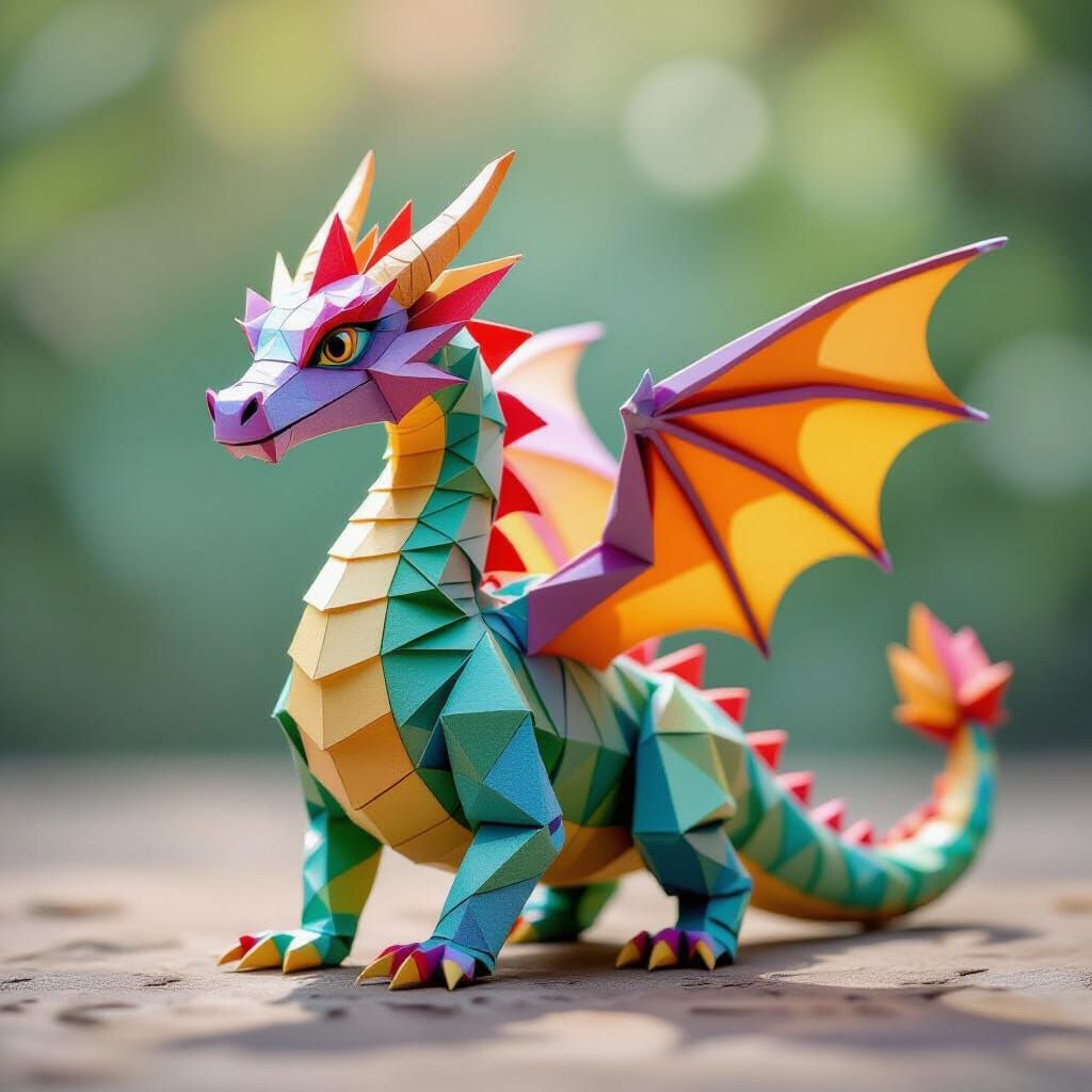 Origami Dragon in Vibrant Rainbow Colors