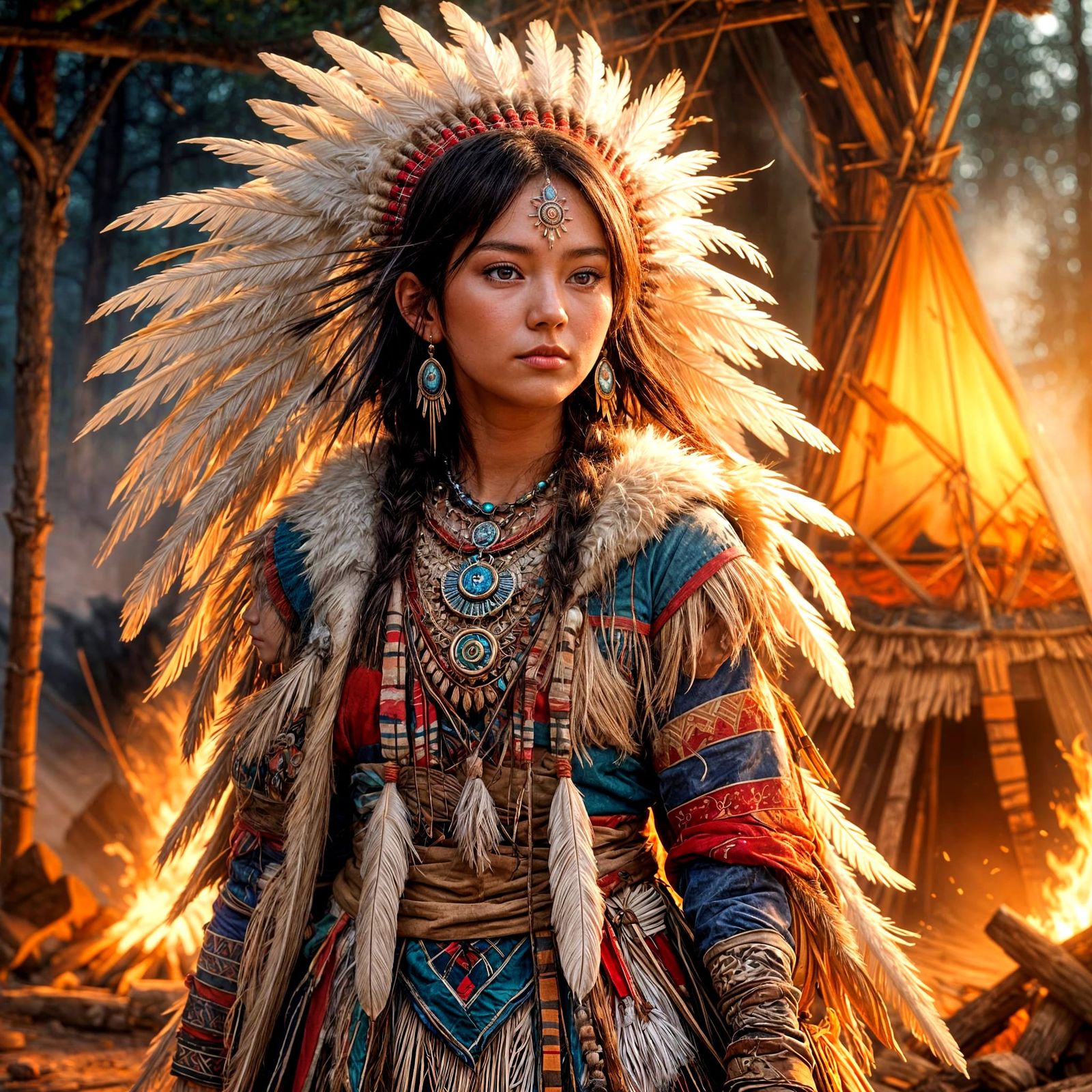 Surreal Anime Goddess in Traditional Attire with Soft Golden...