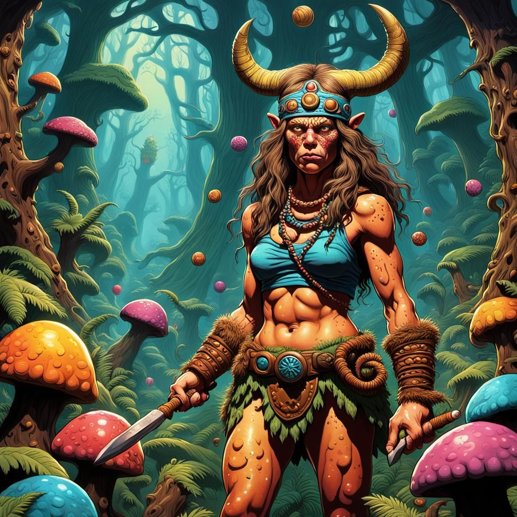 prehistoric female barbarian in the insane forest of halluci...