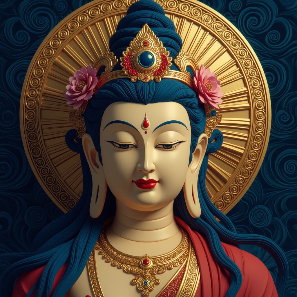 Manjushri and Buddha Portrait in Surreal Dreamlike Style