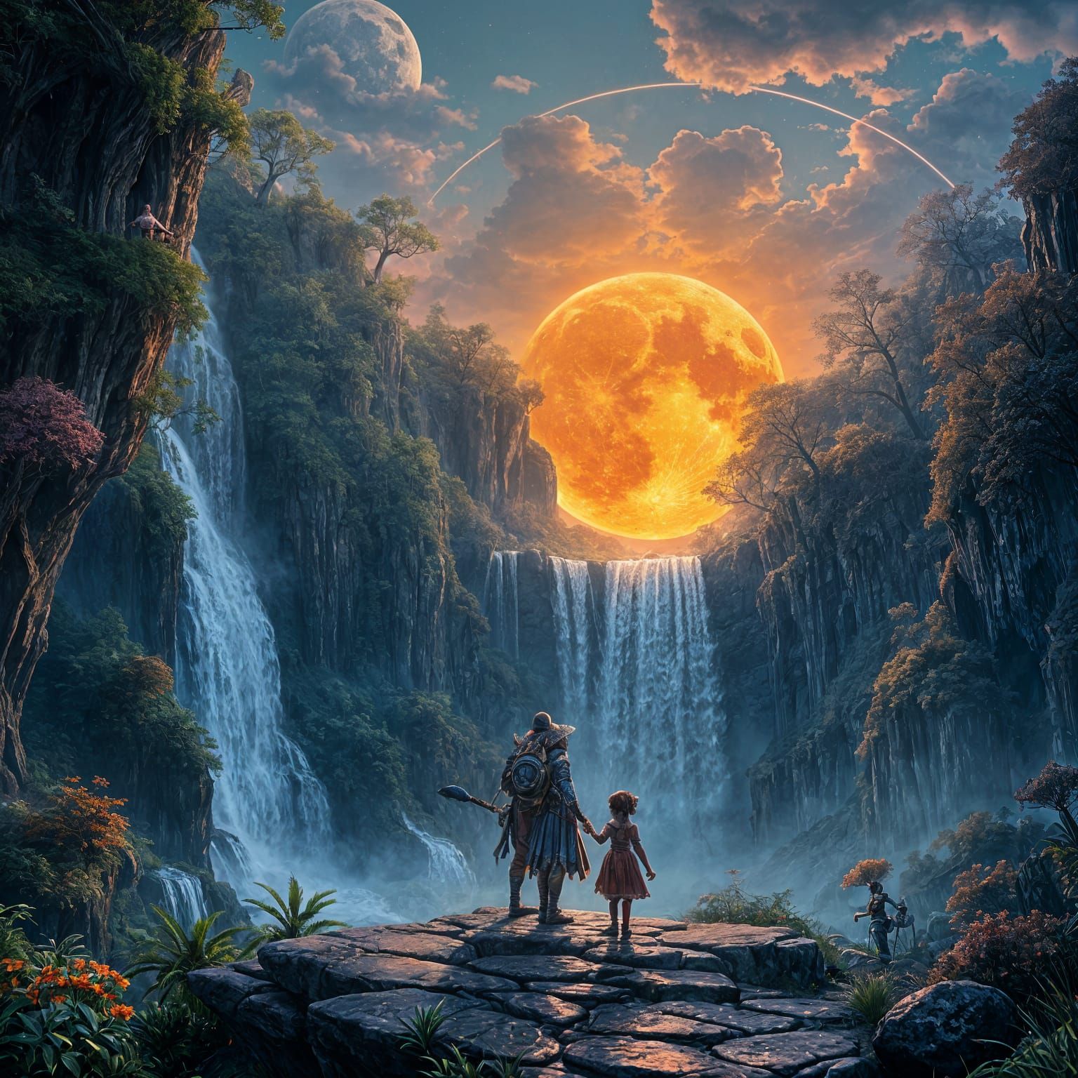 Family 3, Waterfals, Orange Moon, romantikk,lots  of kolurs   by @KimAlexBratt