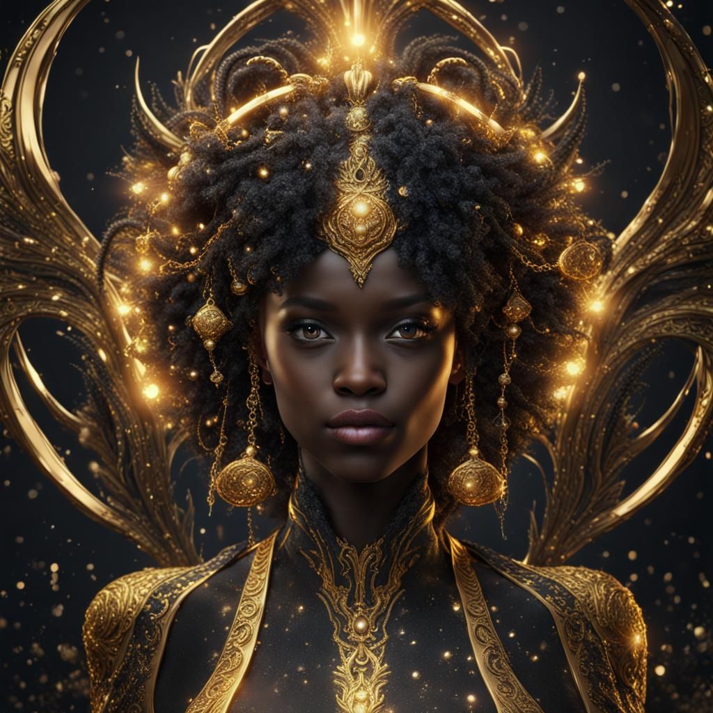 Sparkling Black and gold woman - AI Generated Artwork - NightCafe Creator