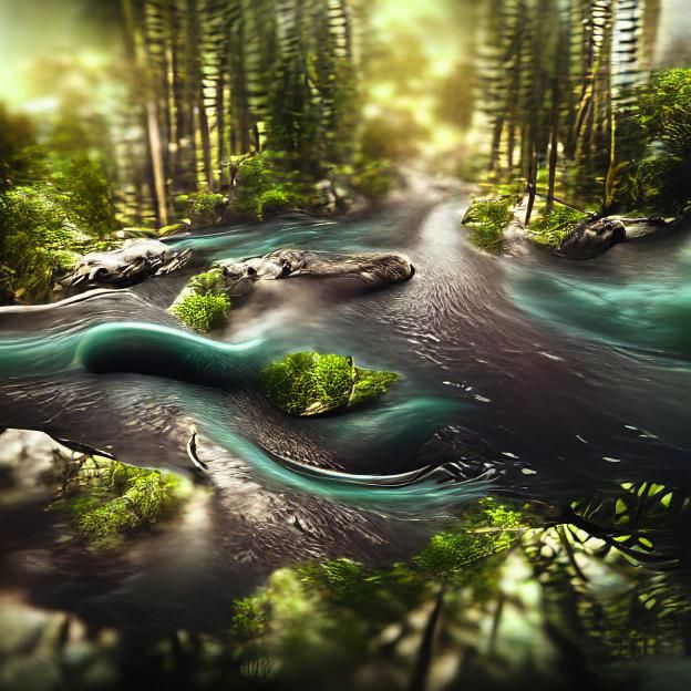 Beautiful river winding through a deep forest [8K 3D matte p...