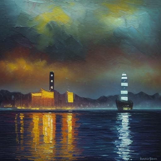Hong Kong Victoria Seascape in Expressionist Style