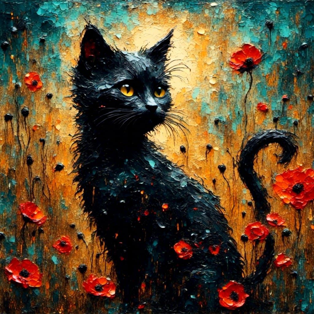 Le chat et les coquelicots