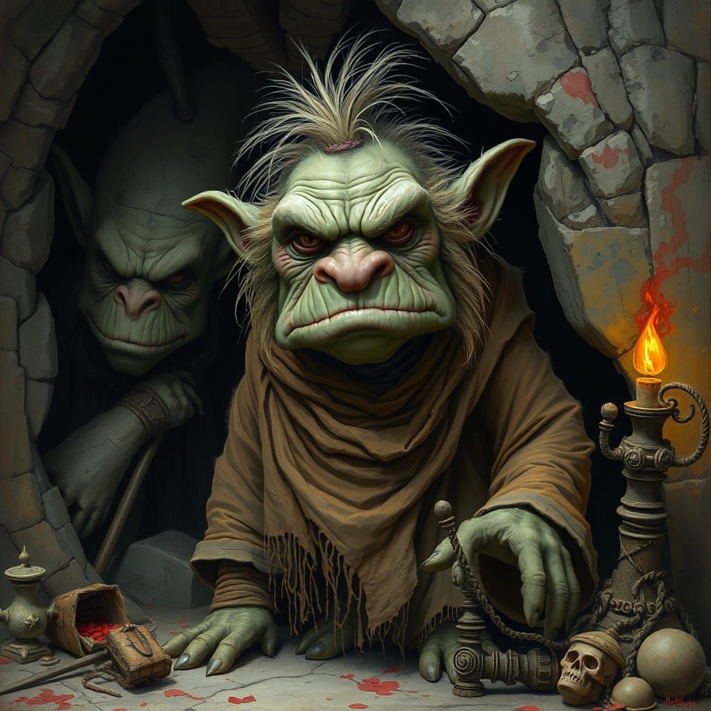 Grumpy Troll Guarding a Treasure Cave - AI Art