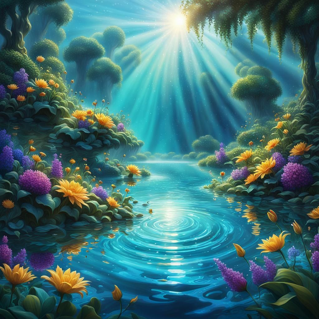 Water Splashing in Joy: Vibrant Fantasy Art