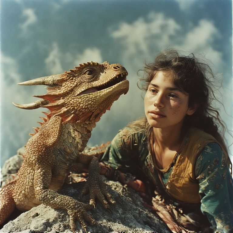 A baby dragon and a teen girl.