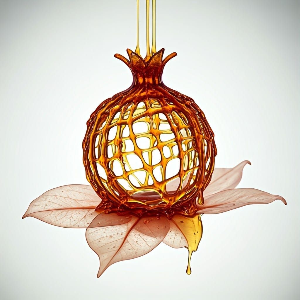 Honey Pomegranate Suspended in Air, Cinematic Still