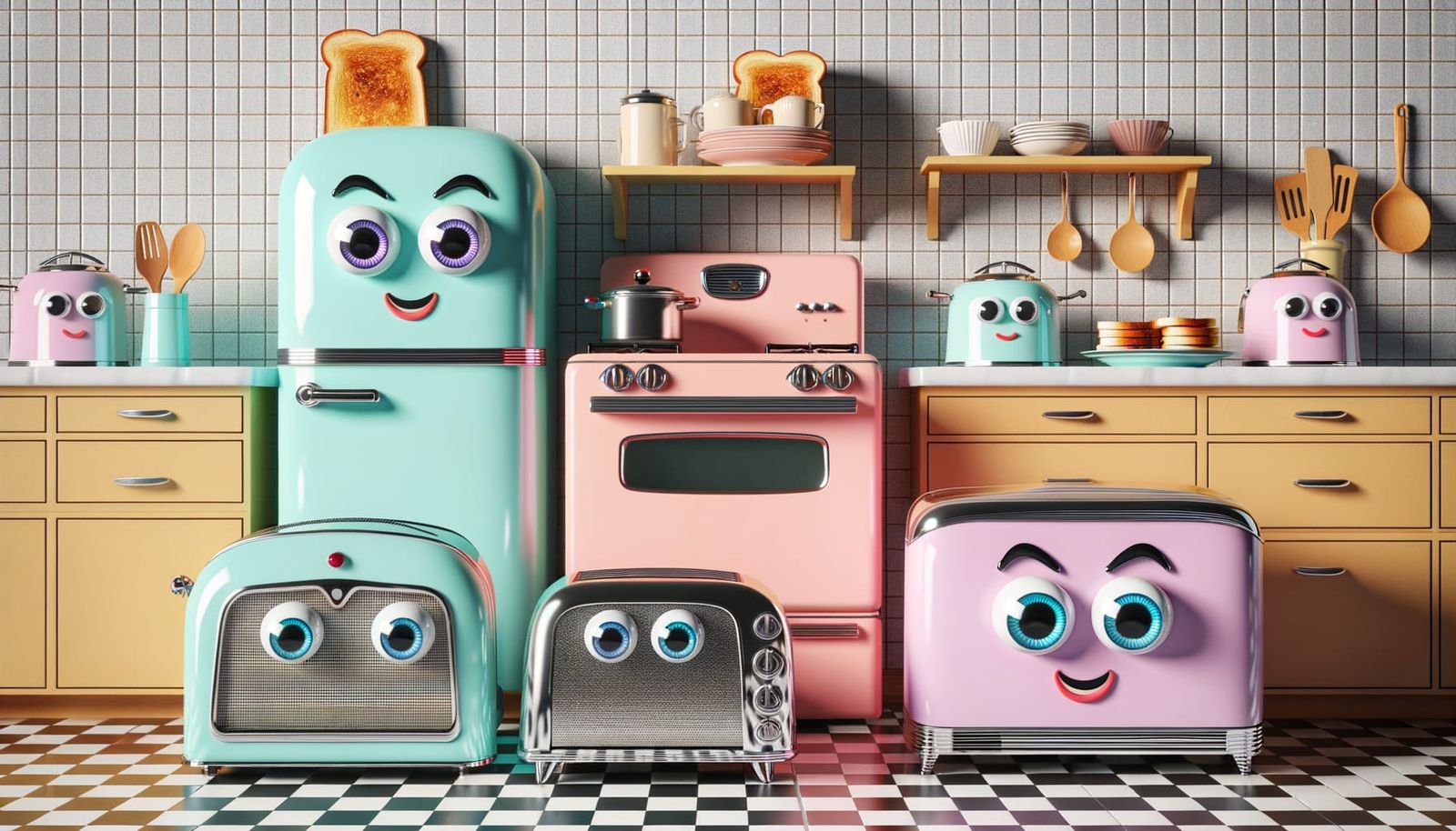 1960s Kitchen with Googly Eyes AI Generated Artwork NightCafe Creator