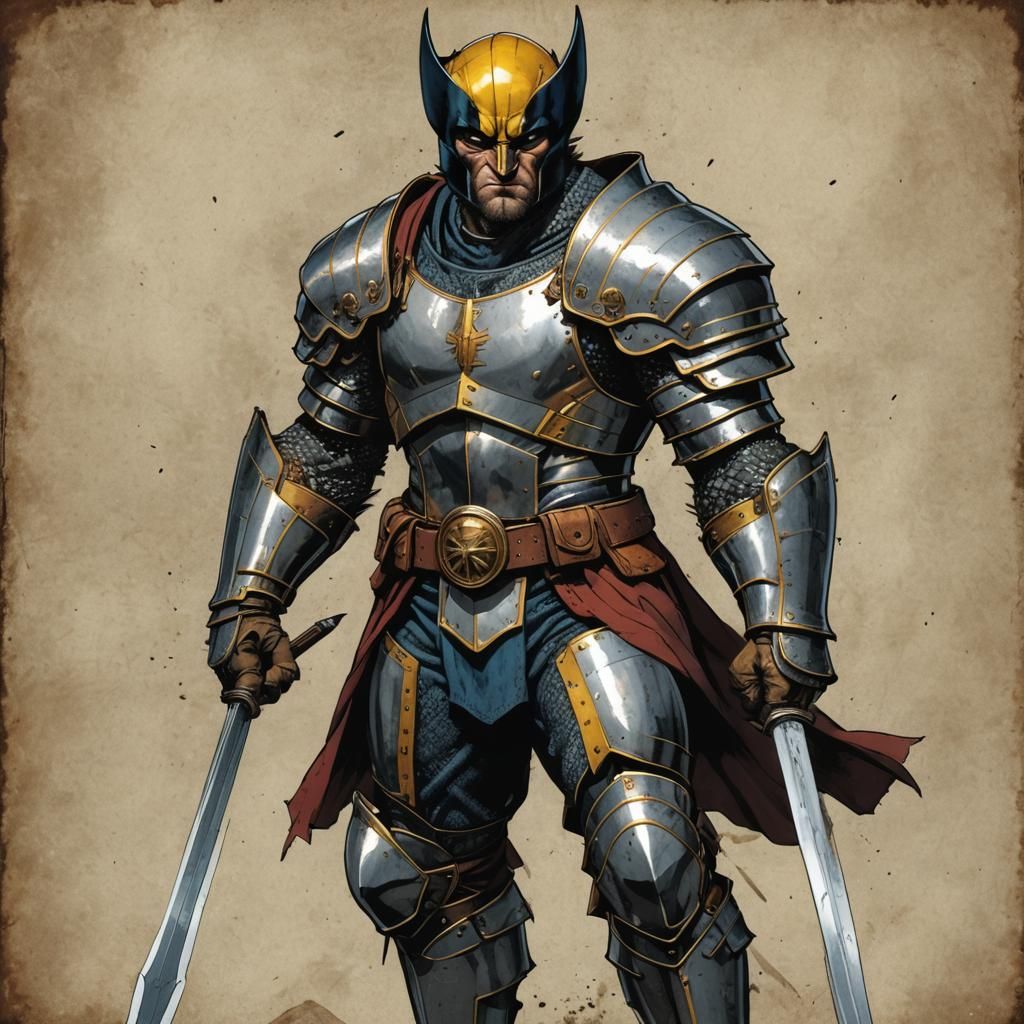 Wolverine as a medieval knight in armor