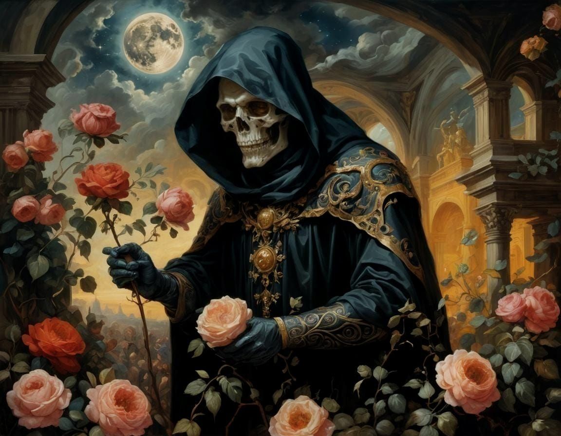 Grim Reaper Tending his Prcious Roses  by @charlotsomx
