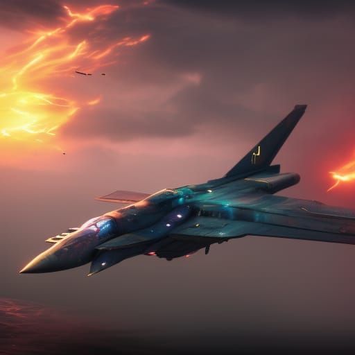 F22 Jet Above In Water