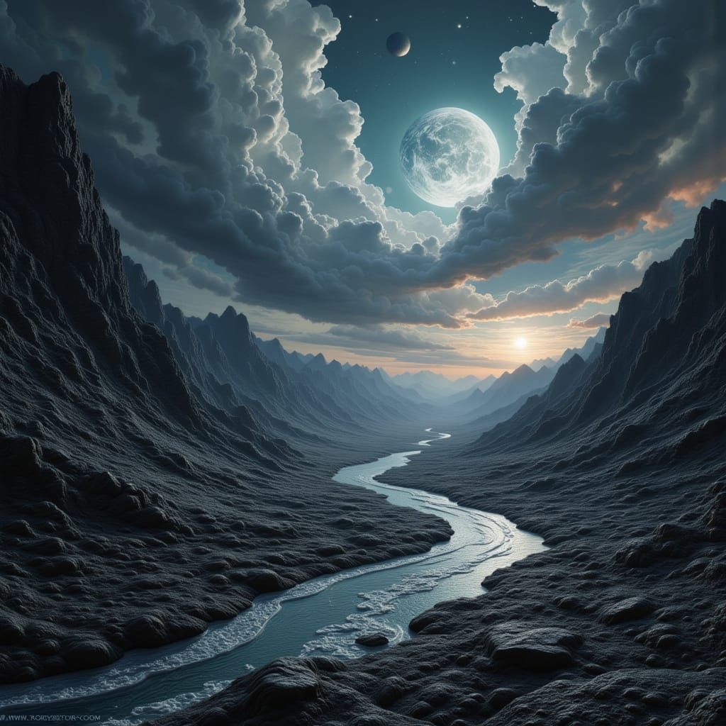 Alien Desert Planet in Biomechanical Surreal Style