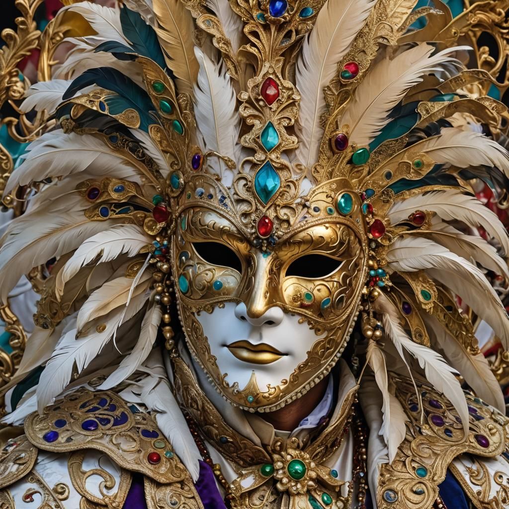 Venetian mask worn by a man at Carnival. The mask is an extravagant and unique design, intricately decorated ...  by @Pjrockey