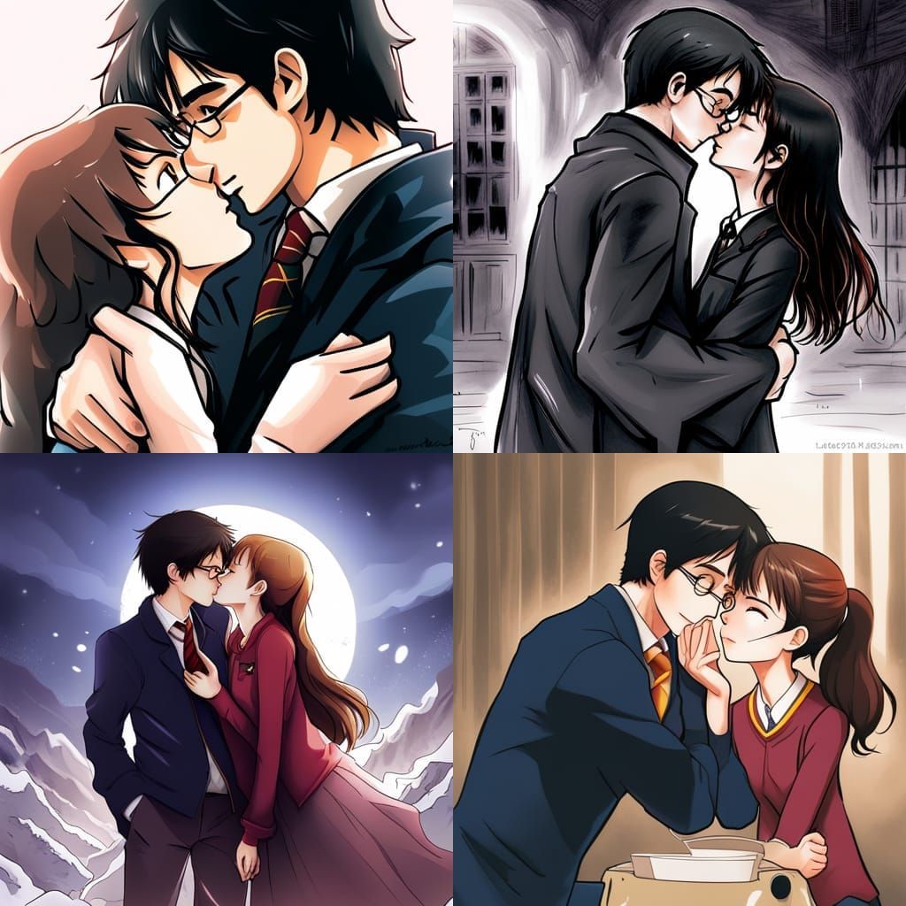 Harry Potter kissing hermionie granger, by artist "anime", A...