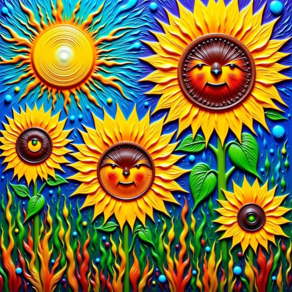 Sunflowers with side-eyes and secrets. These blooms are definitely up to something.