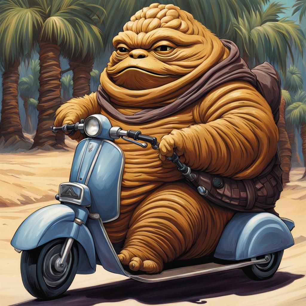 Jubba the Hutt on a scooter