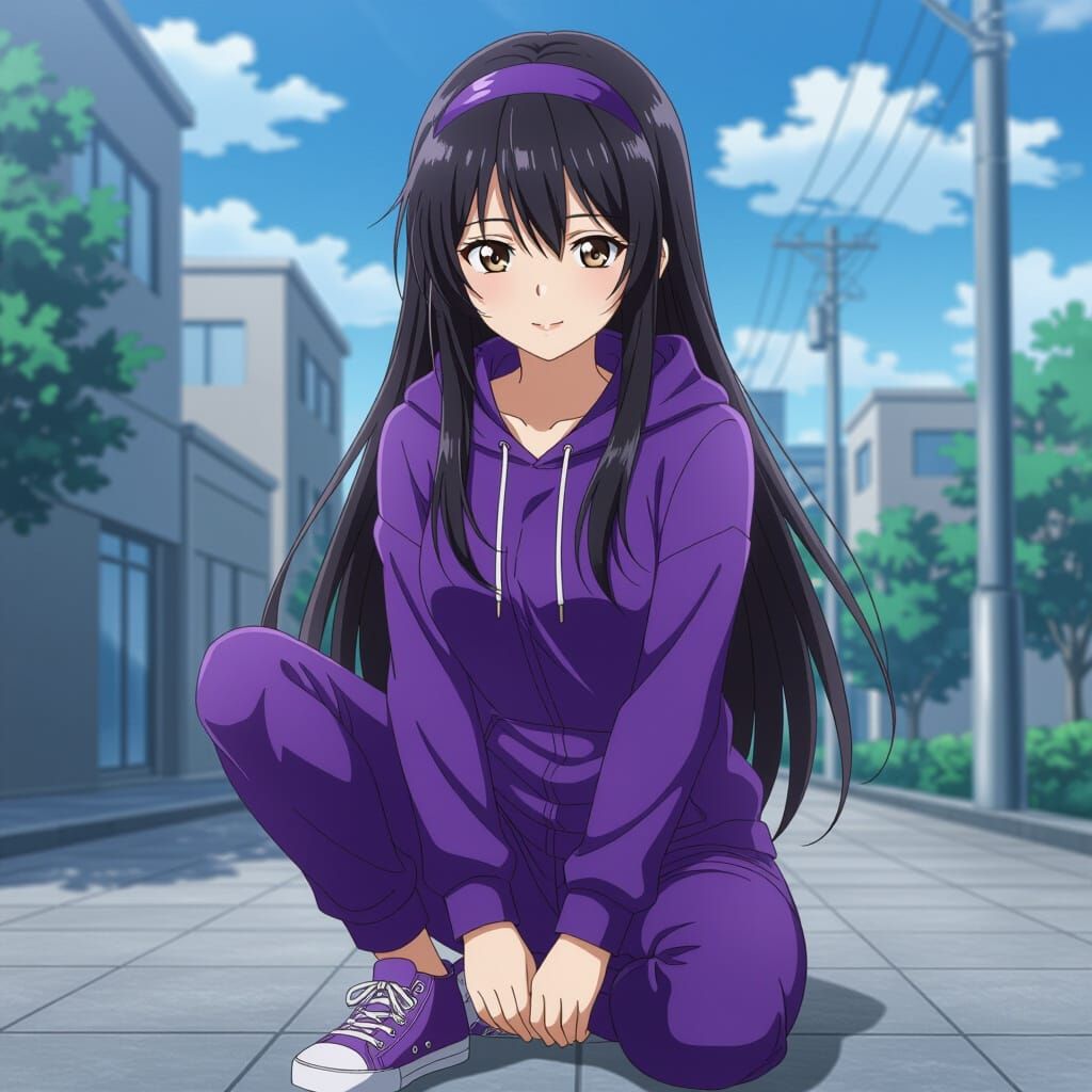 Anime Woman in Purple Outfit with Headband