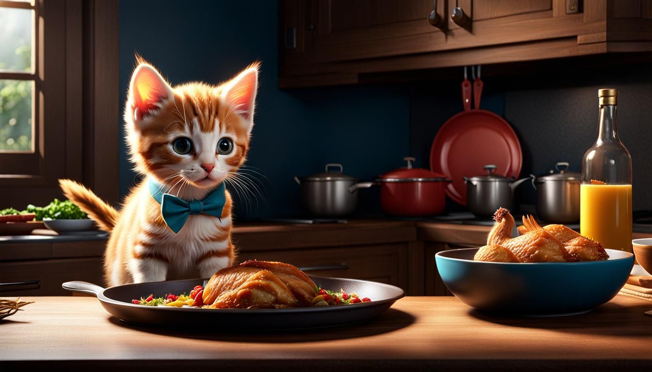 I saw a kitten eating chicken in the kitchen AI Generated Artwork