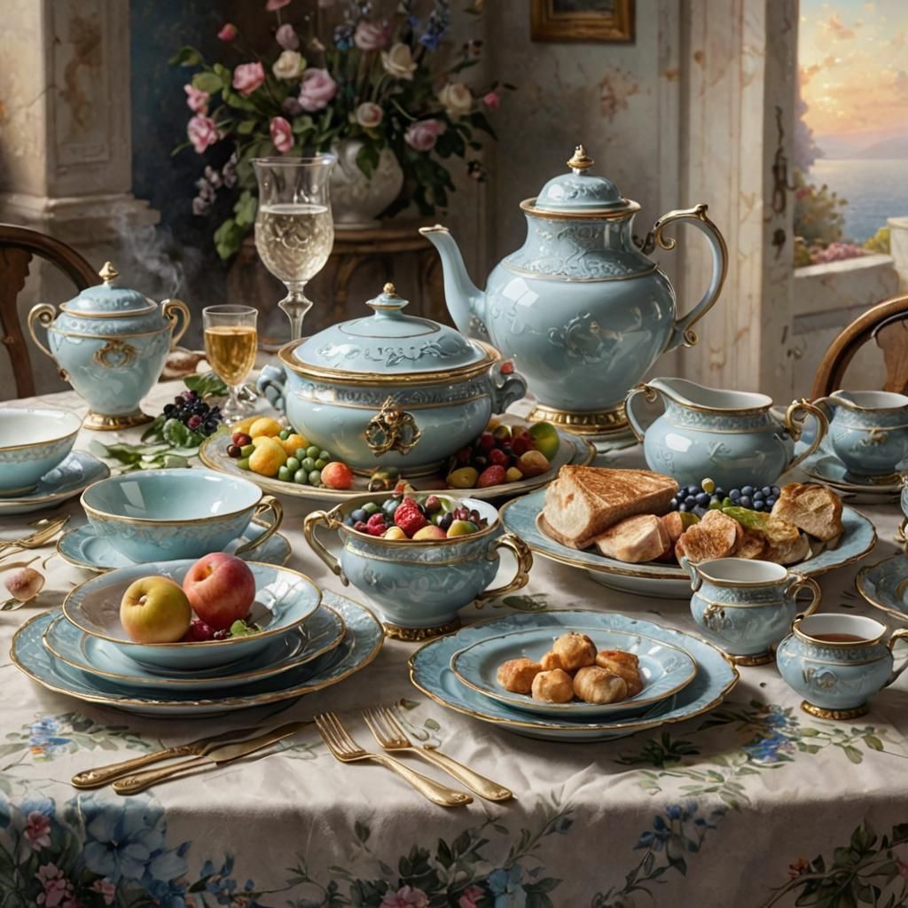 Ancient Greek Porcelain Dinner Set Still Life