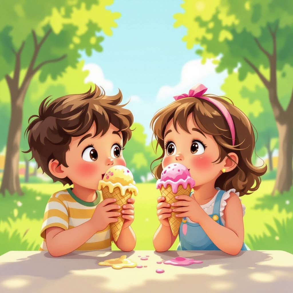 Cute Children Enjoying Colorful Ice Cream Cones