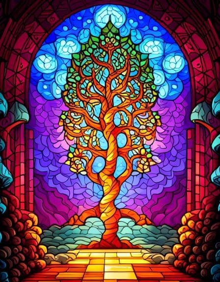 Stained Glass Pixel Tree - AI Generated Artwork - NightCafe Creator