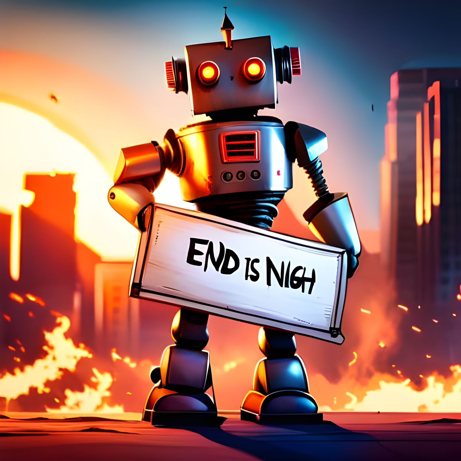 Apocalyptic Robot Warns of End Times in Burning City