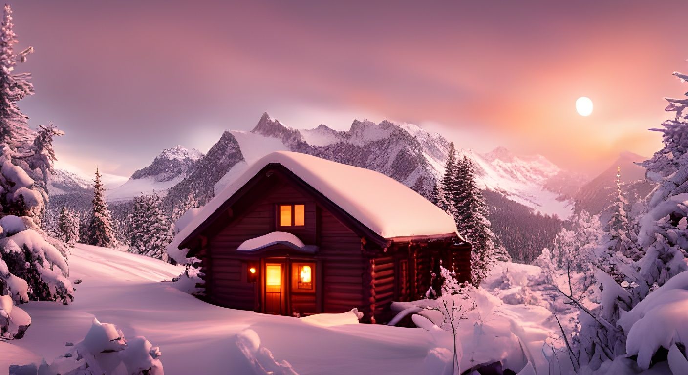 A beautiful mountain cabin in the snow - AI Generated Artwork ...