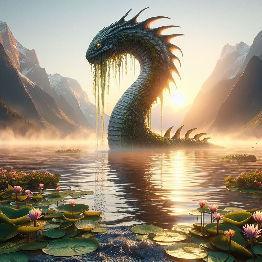 Ogopogo rising from the depths