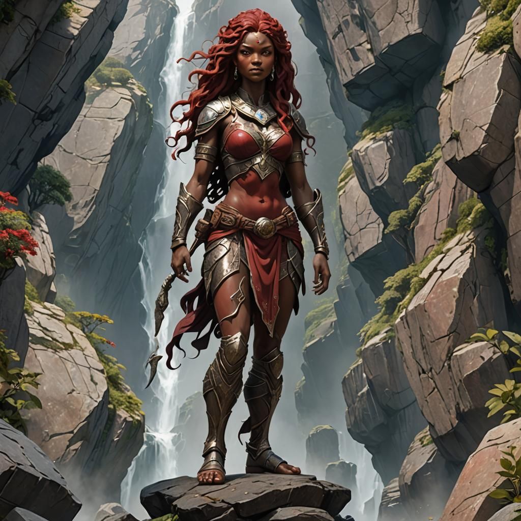 Kerori stands tall and lean, with a statuesque figure that speaks to her Earth Genasi heritage. Her skin is the color of polished granite, f...