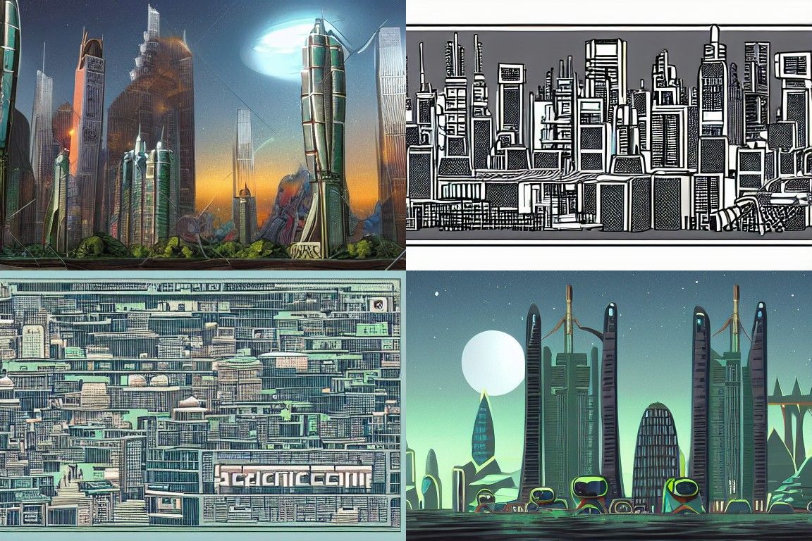 Sci-fi city in the style of Sumatraism