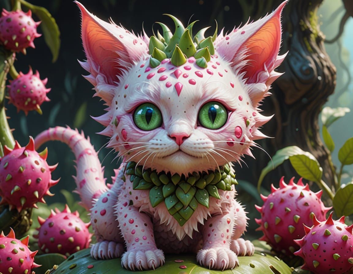 Hyper-realistic digital illustration of a whimsical creature: a soft, pastel-pink feline with translucent, ...  by @JuiceBox