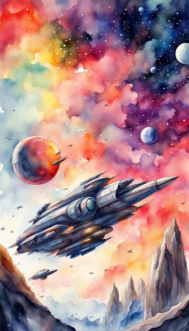 colorful watercolor space opera