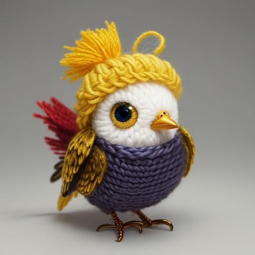 Knitted Yarn: Super Cute Fluffy Gold Bird