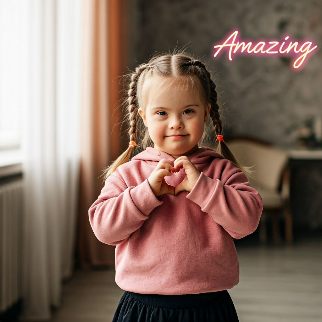 Touching Portrait of a Smiling Girl with Down Syndrome