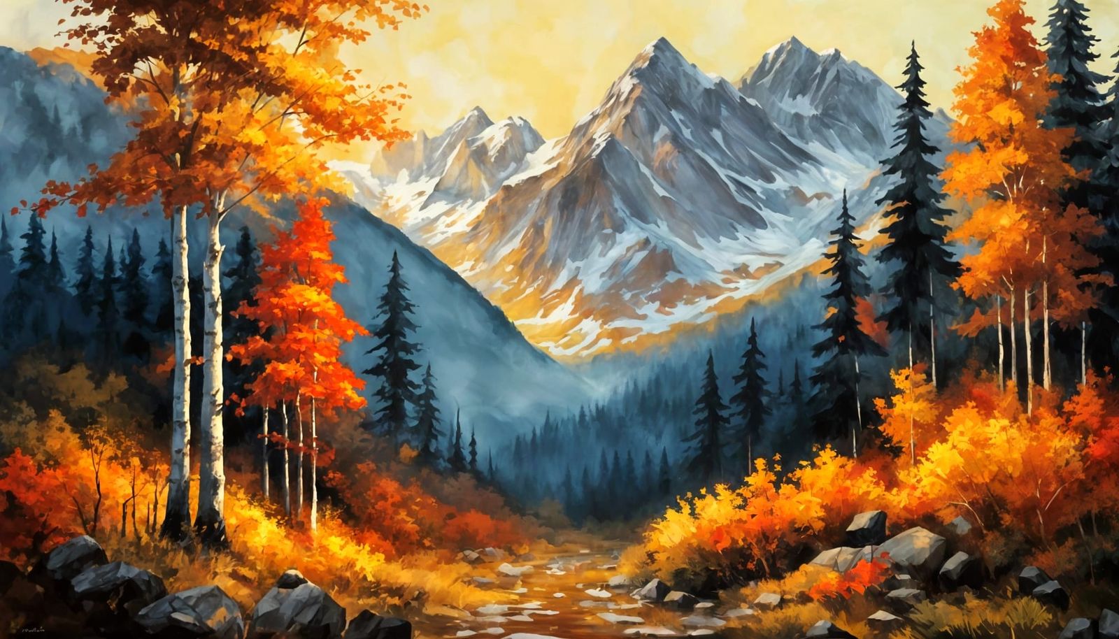 Colorful autumn forest with the Swiss Alps in the background  by @Hugo Raul