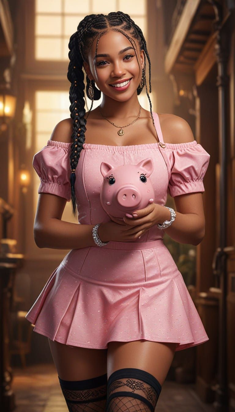 Beautiful Woman in Playful Pink Outfit Fantasy Art