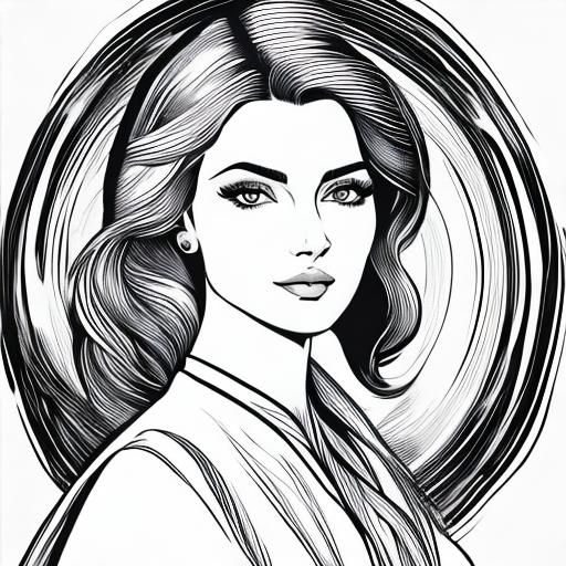 <lora:Coloring-Page sd15:1.0> Woman portrait, line art, clean lines, white background
