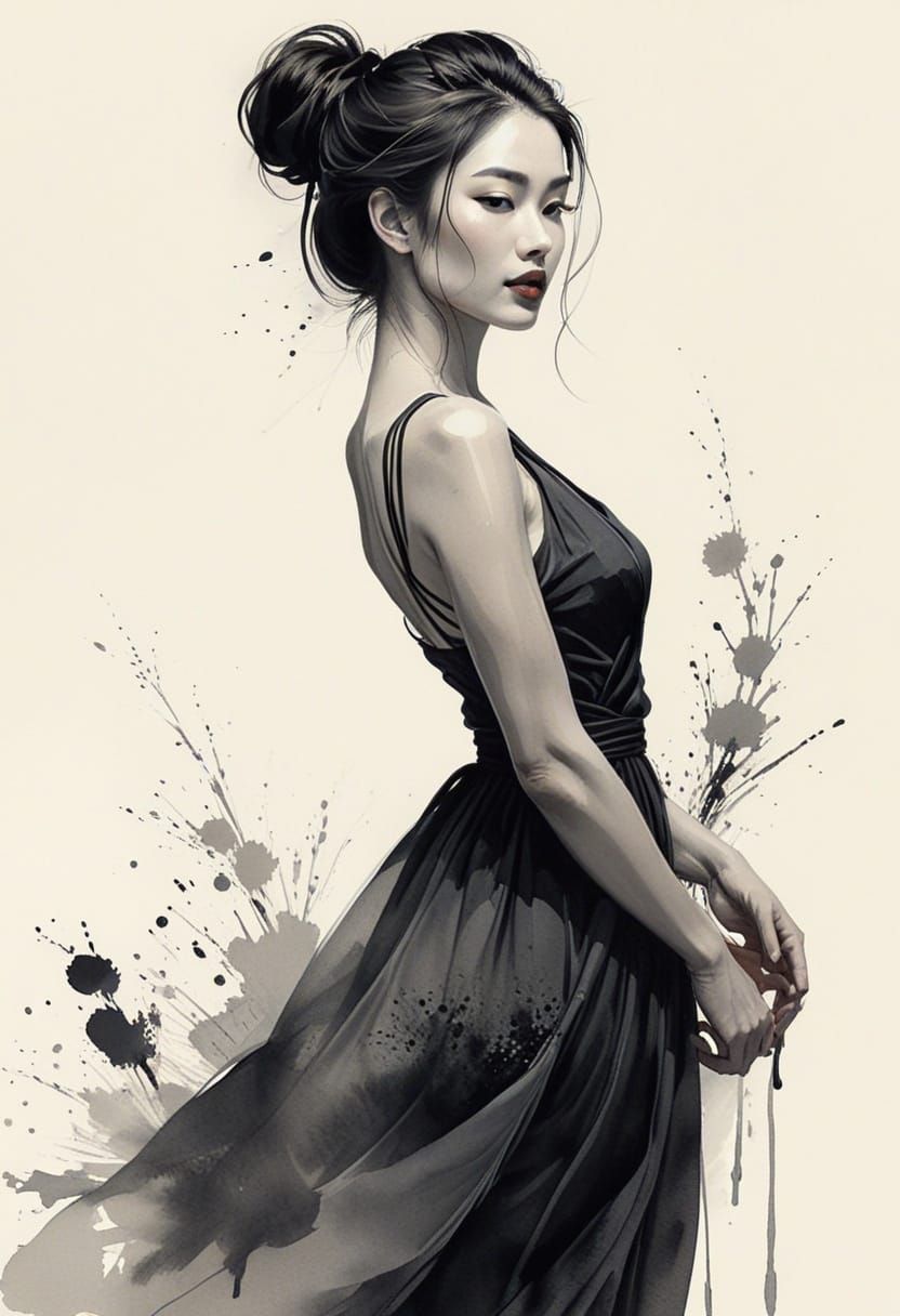 ... drawn in an elegant sumi-e ink style. 