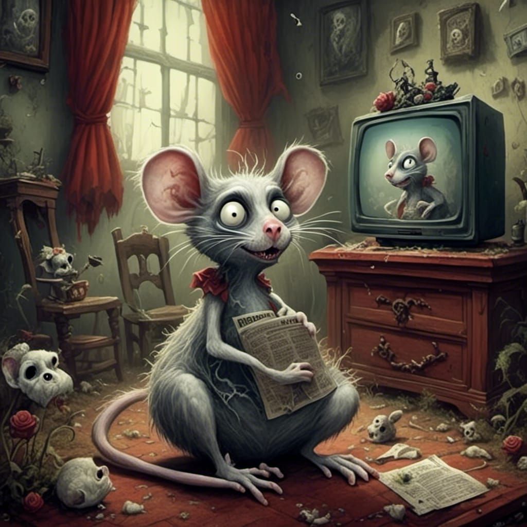 <lora:MyStyle-Sombre:1.0> Ratfink rat is watching the TV. A ...