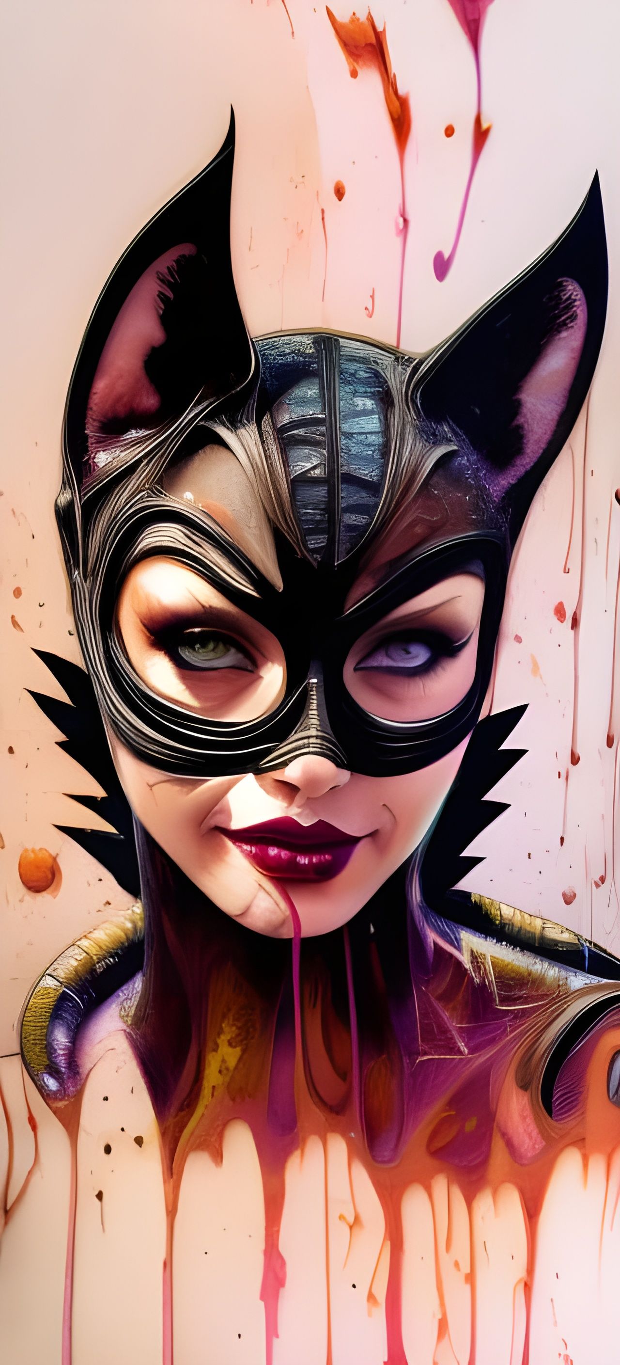 Portrait of Catwoman! Borderlands: paper marbling! Oil splas...