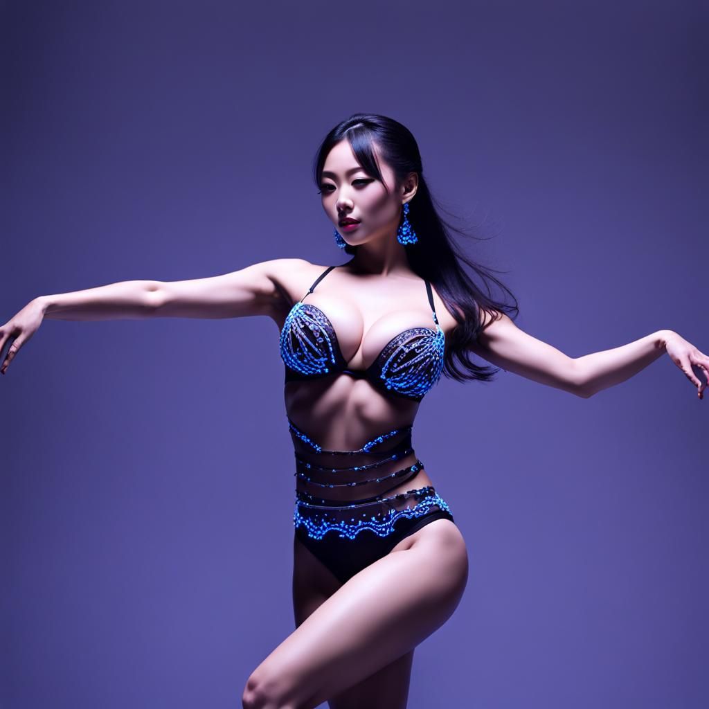 Bikini Dancer's Exaggerated Black Light Performance