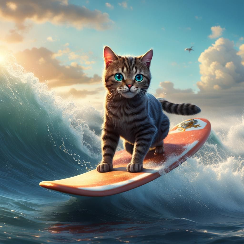 cute cat surfing