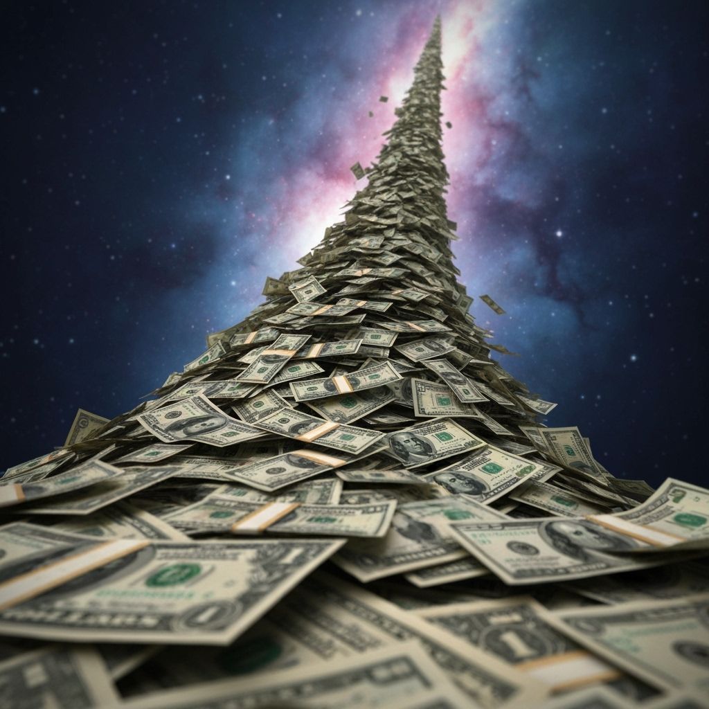 An infinite pile of dollars rising high into space