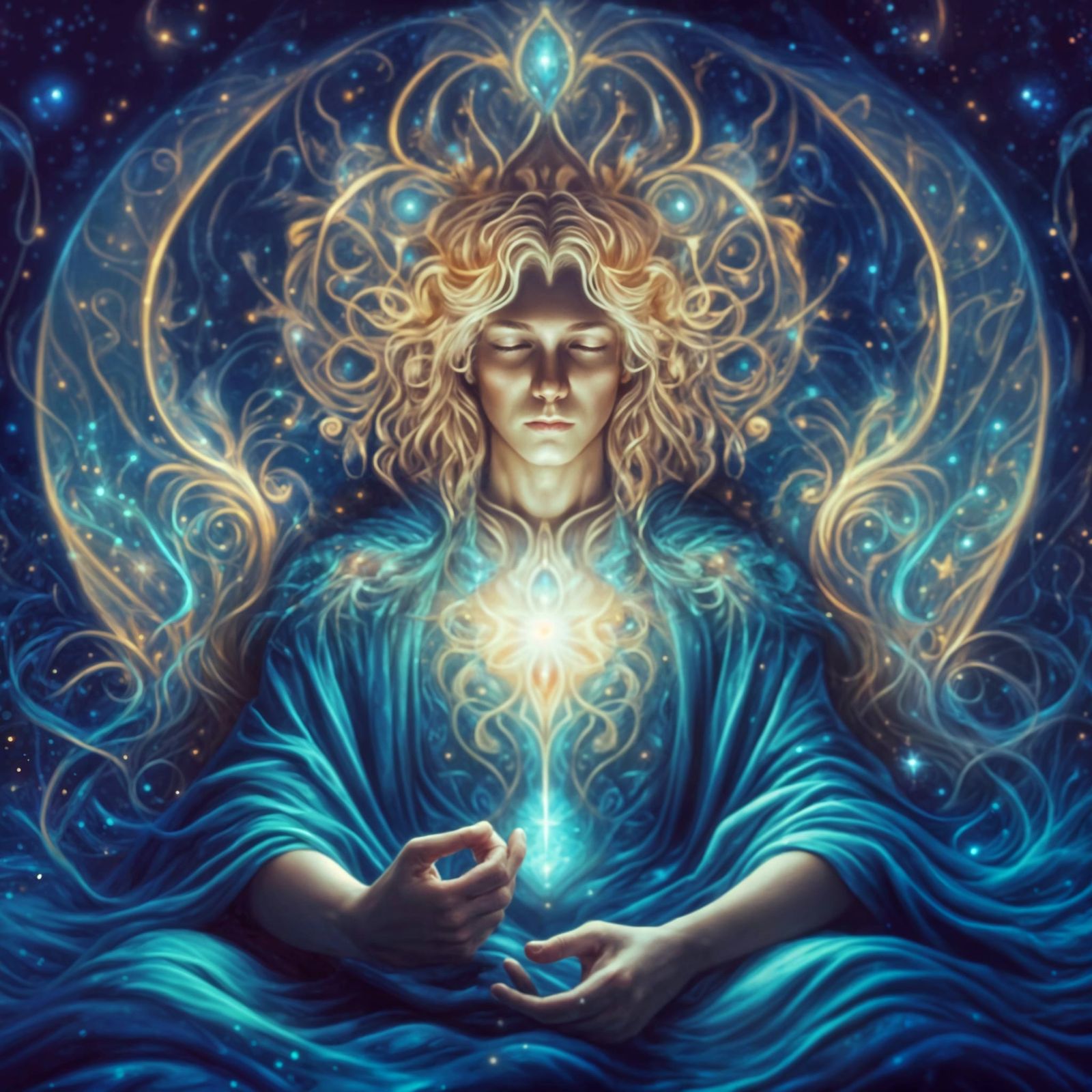 Man Journaling with Enchanted Ink in Astral Cosmic Illustrat...