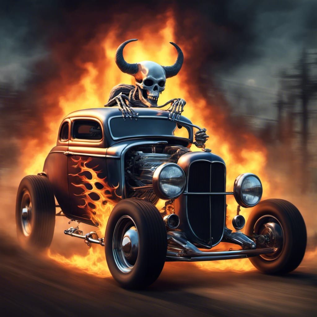 Flaming Ford Coupe Hotrod - AI Generated Artwork - NightCafe Creator