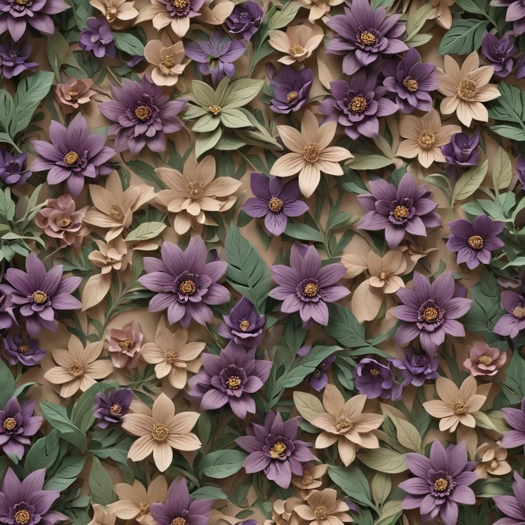 kirigami flowers "dusty" purple, aubergine, , green and purp...