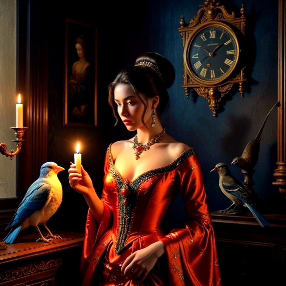 Elegant Lady in Surreal Boudoir: A Masterpiece of Hyperreali...